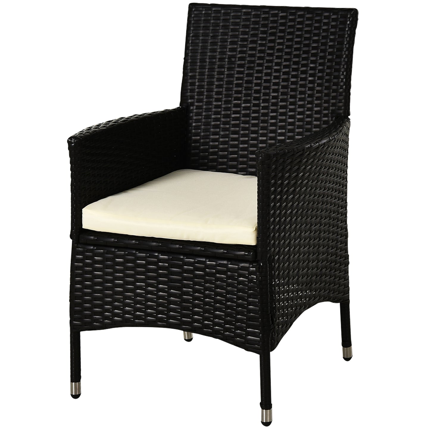 Outsunny 2 PC Outdoor Rattan Armchair Dining Chair Garden Patio Furniture w/ Armrests Cushions Deep Coffee