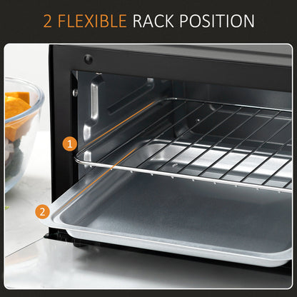 Convection Mini Oven, 9L Countertop Electric Grill, Toaster Oven with Adjustable Temperature, Timer, Baking Tray and Wire Rack, 750W