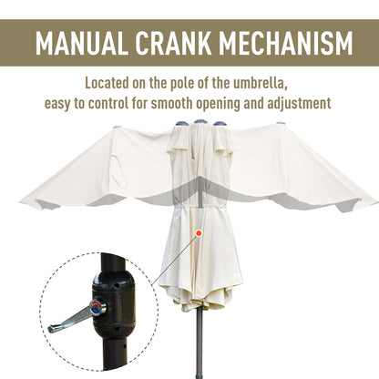 4.6m Garden Parasol Double-Sided Sun Umbrella Patio Market Shelter Canopy Shade Outdoor with Cross Base – Off White