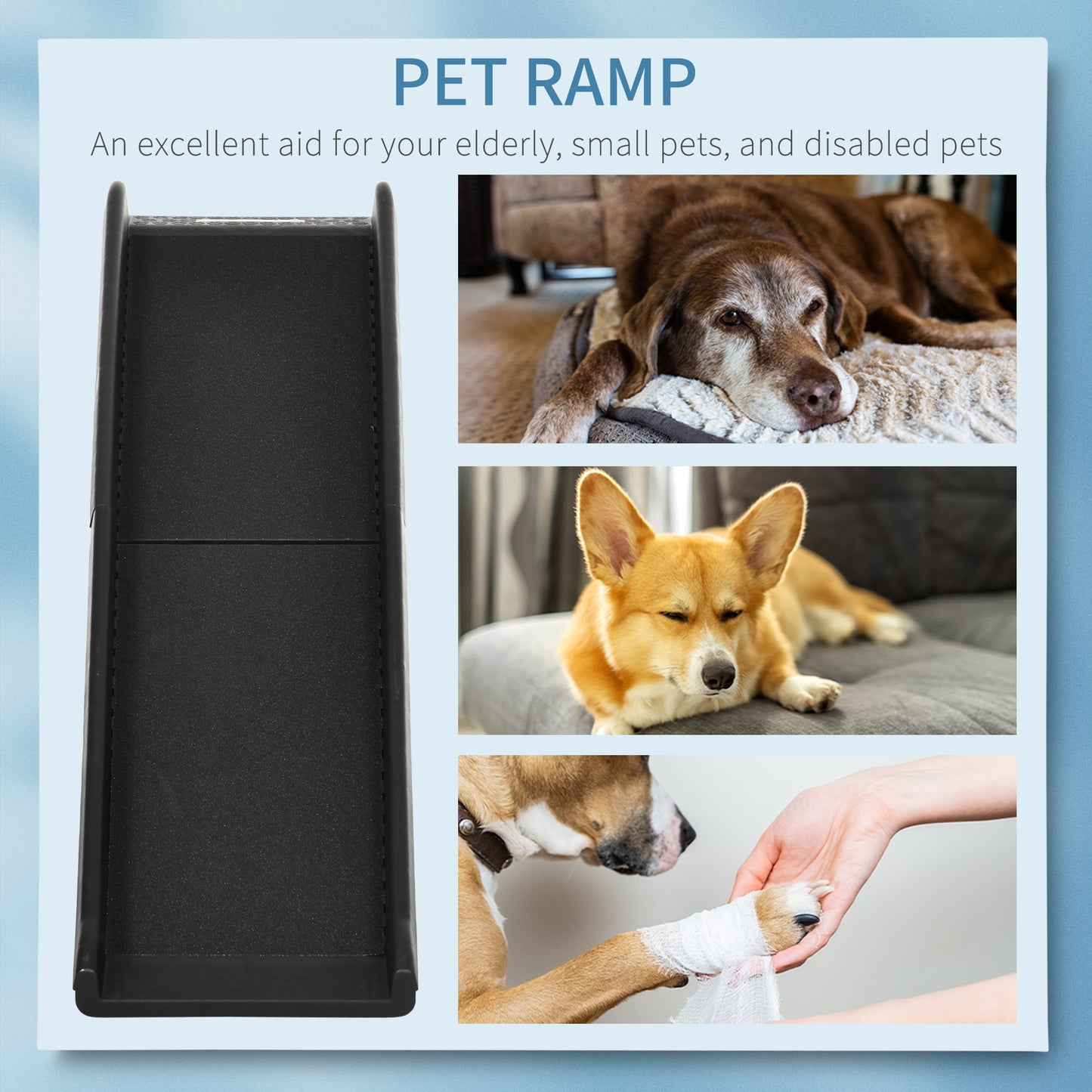 Foldable Pet Ramp Dog Car Ramp for SUVs, Cars w/ Removable Non-Slip Cover - Black