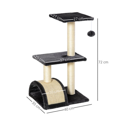 Cat tree Tower 72cm Climbing Activity Centre Kitten with Sisal Scratching Post Pad Arc Perch Hanging Ball Toy Grey