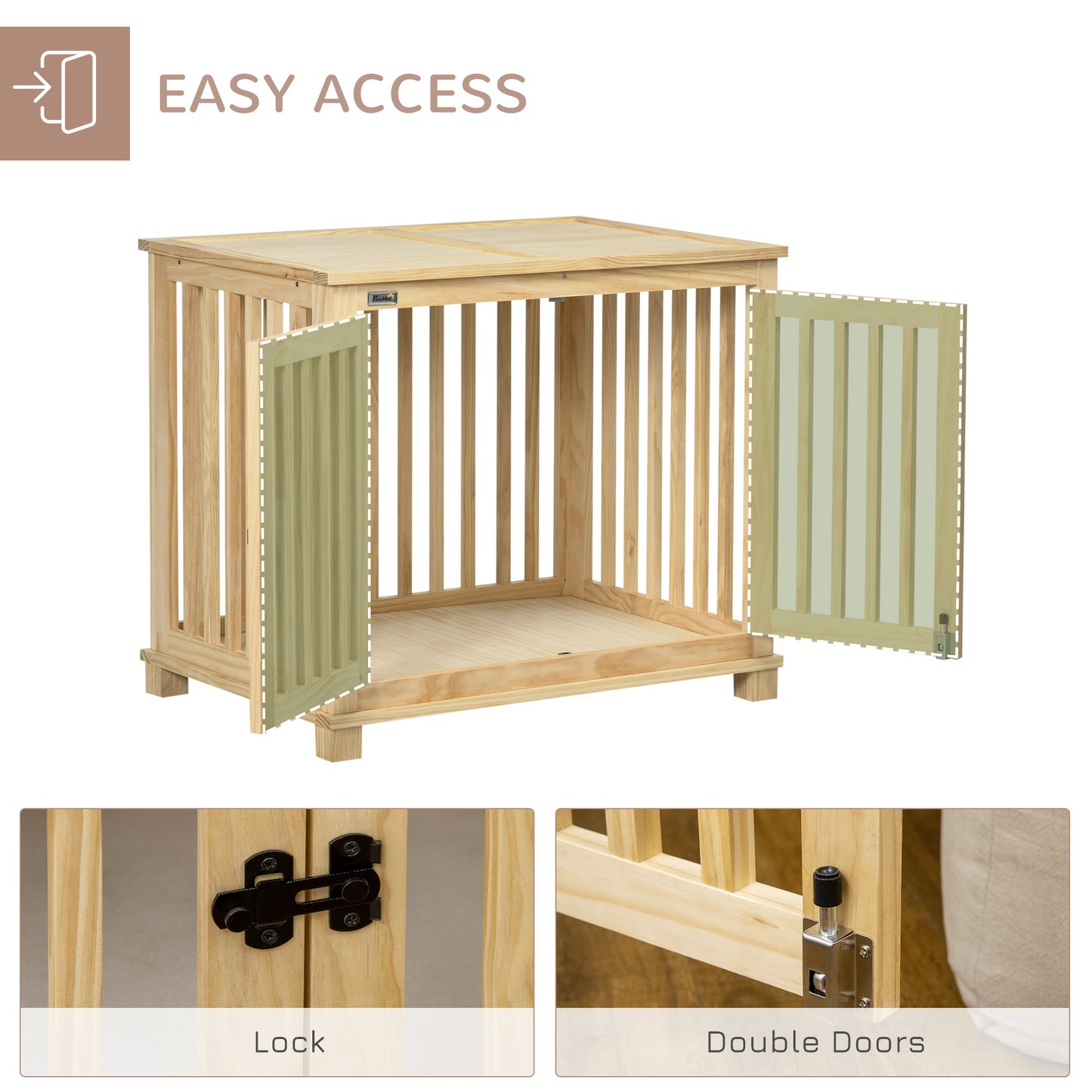Wooden Dog Crate End Table w/ Double Doors, Furniture Style Dog Crate for Medium Dogs, Indoor Use w/ Soft Washable Cushion