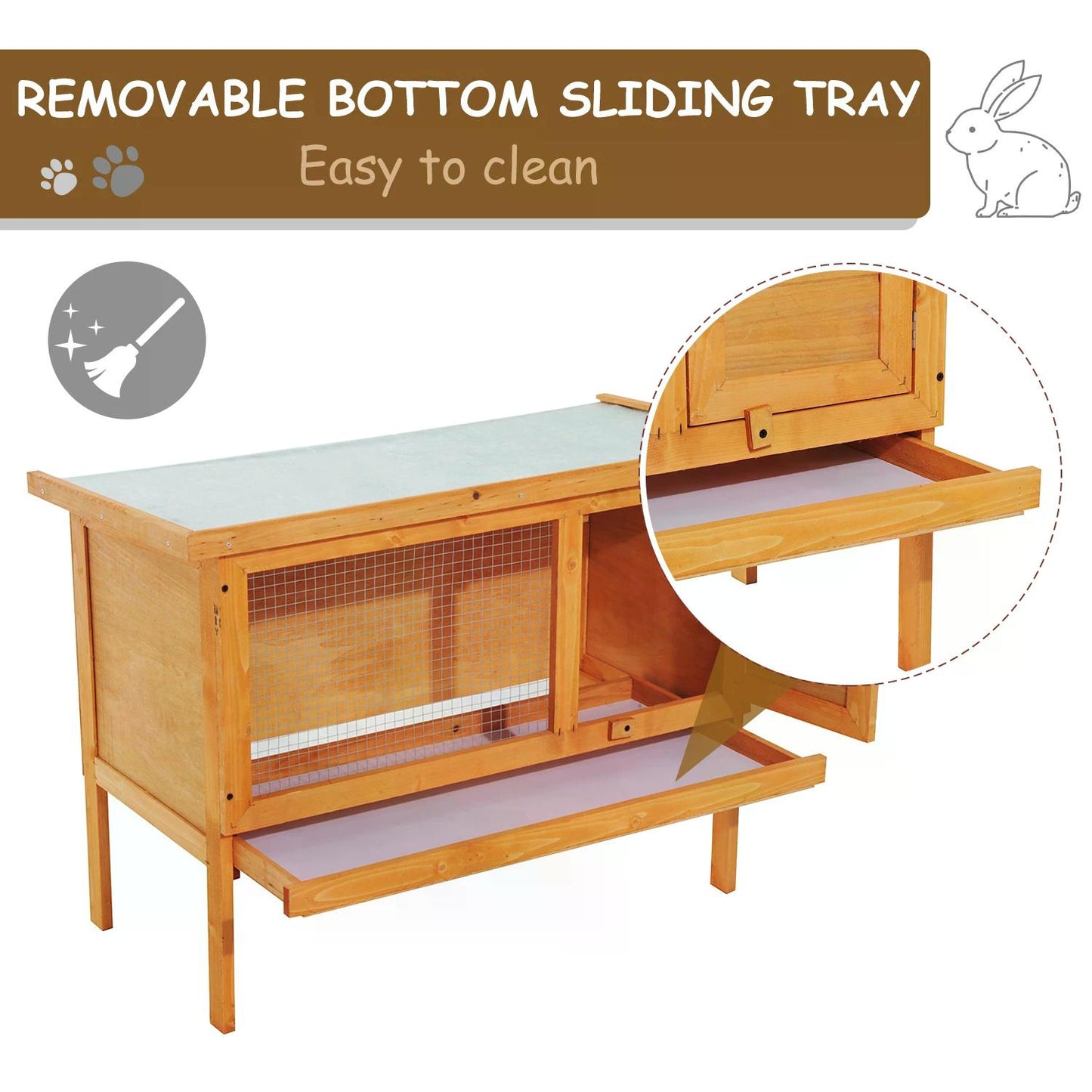 Wood Rabbit Hutch Guinea Pig House Bunny Cage Shelter Indoor Outdoor Elevated with Sliding Tray 90x45x65cm