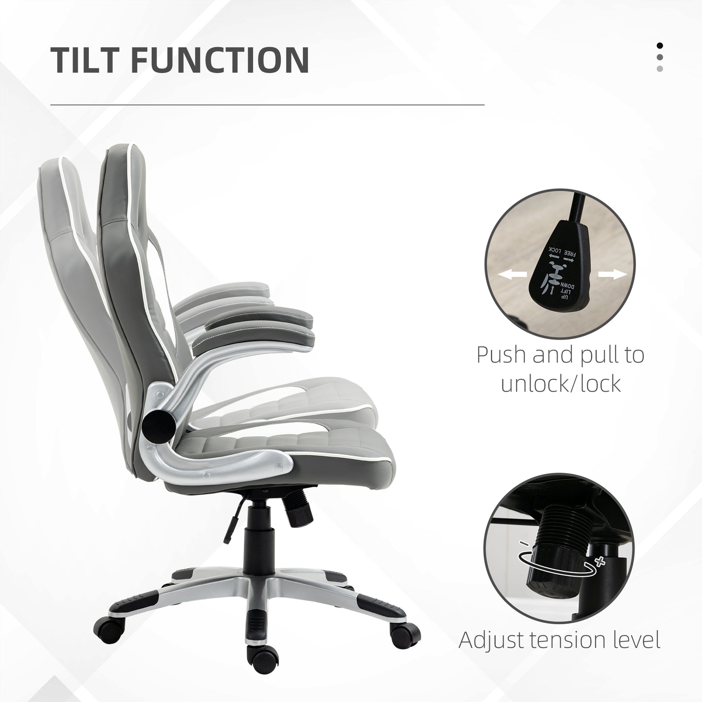 Office / Gaming Swivel Chair with Flip-up Armrest, Adjustable Height and Rolling Wheels, Grey