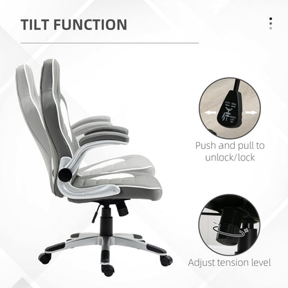 Office / Gaming Swivel Chair with Flip-up Armrest, Adjustable Height and Rolling Wheels, Grey