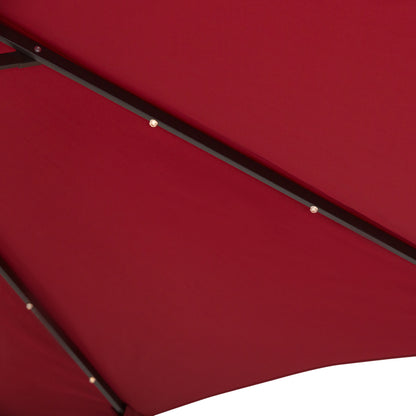 Φ2.7m Garden 24 LED Light Parasol Solar Outdoor Tilt Sun Umbrella Patio Club Party Event Manual Sun Shade w/ Hand Crank and 8 Ribs Red