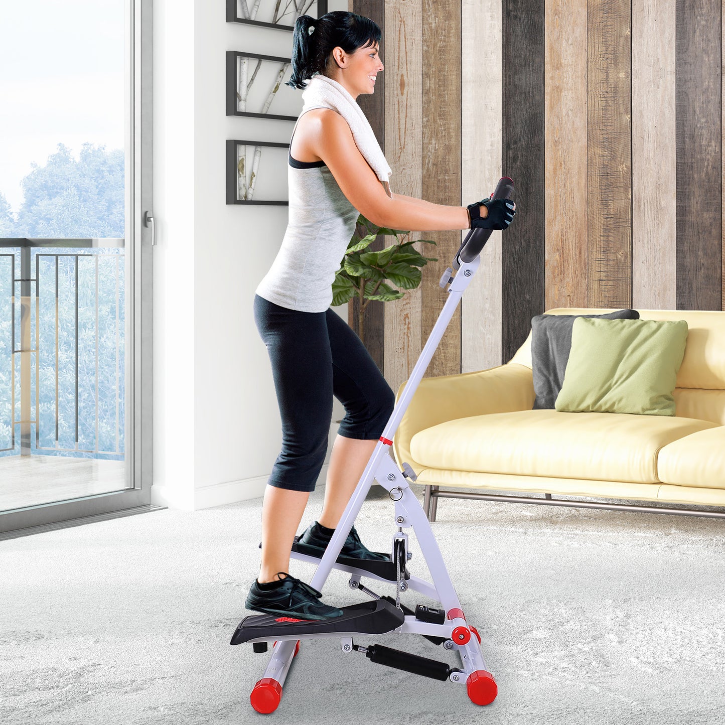 Foldable Step Machine, Height Adjustable Stepper w/ LCD Display and Handlebar, Twister Steppers for Exercise Workout Home Gym