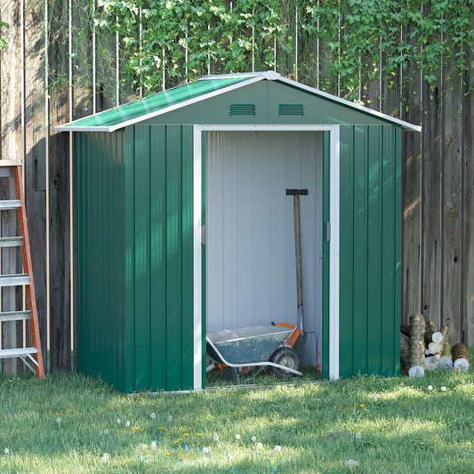 Outsunny 6.5ft x 3.5ft Garden Storage Shed, Large Metal Shed for Outdoor Storage with Double Sliding Doors and 4 Vents, Green