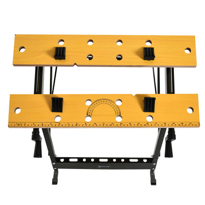 DURHAND 4-in-1 Work Bench, Saw Horse Folding Clamp Table w/ 4 Adjustable Clamping Pegs for DIY Home Garage, Black