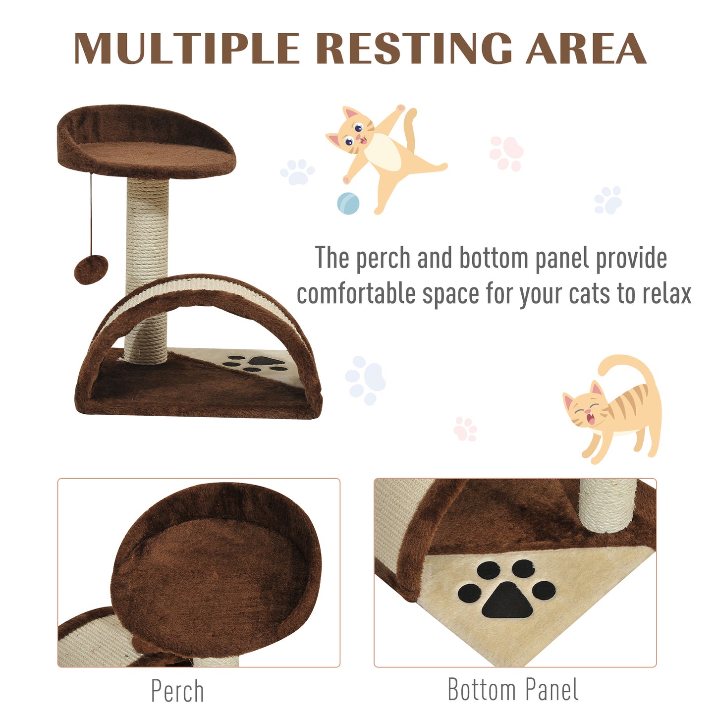 Cat Tree Scratching Scratcher Post Kitten Activity Centre Climber Hanging Ball Brown
