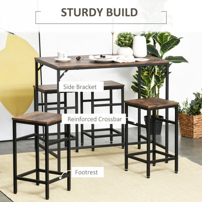 Industrial Rectangular Bar Table Set with 4 Stools