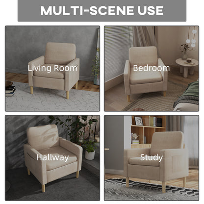 Modern Armchair, Comfy Fireside Chair, Upholstered Accent Chair for Living Room, Bedroom, Home Office, Beige