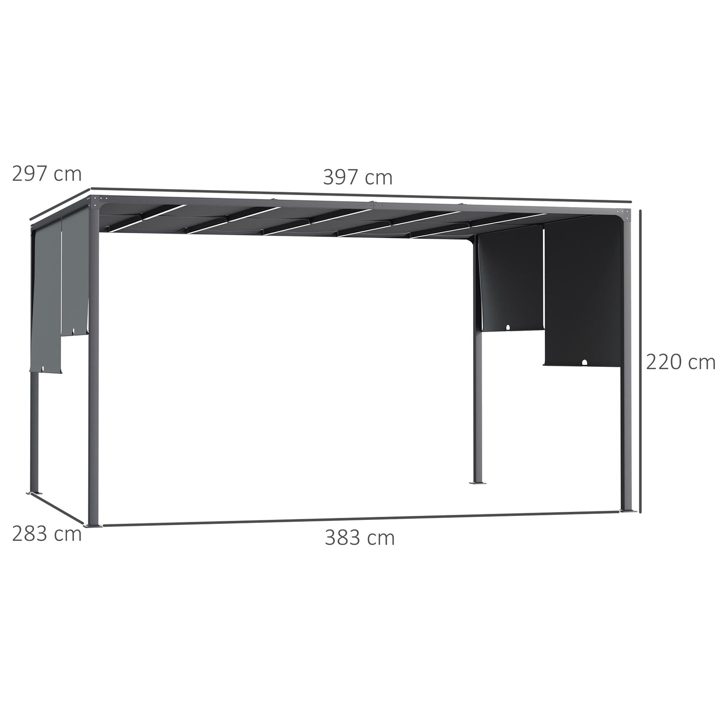 Outsunny 3m x 4m Metal Pergola with Retractable Roof, Outdoor Garden Pergola with LED Lights, Solar Powered, for BBQ,¬†Lawn,¬†Backyard, Dark Grey