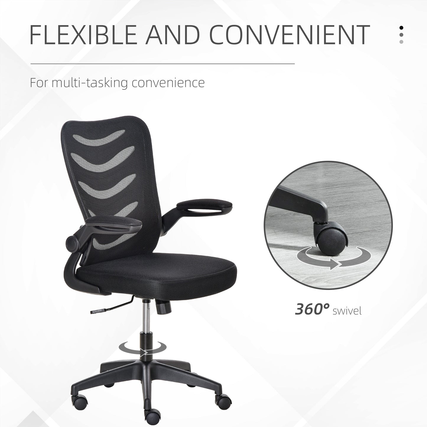 Mesh Swivel Chair for Home Task Desk Chair with Lumbar Back Support, Flip-Up Arm, Adjustable Height, Black