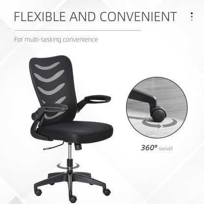 Mesh Swivel Chair for Home Task Desk Chair with Lumbar Back Support, Flip-Up Arm, Adjustable Height, Black