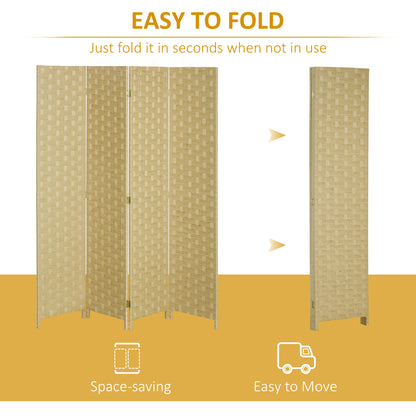 4-Panel Room Dividers, Wave Fibre Freestanding Folding Privacy Screen Panels, Partition Wall Divider for Indoor Bedroom Office, 170 cm, Brown