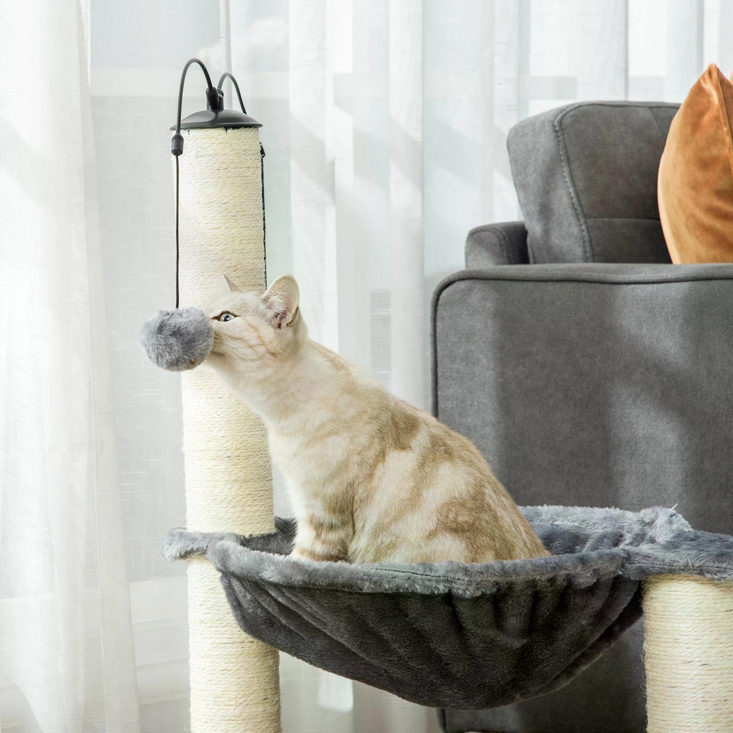 83cm Cat Tree Tower for Indoor Cats w/ Sisal Scratching Post Hammock Hanging Toy Activity Centre - Grey