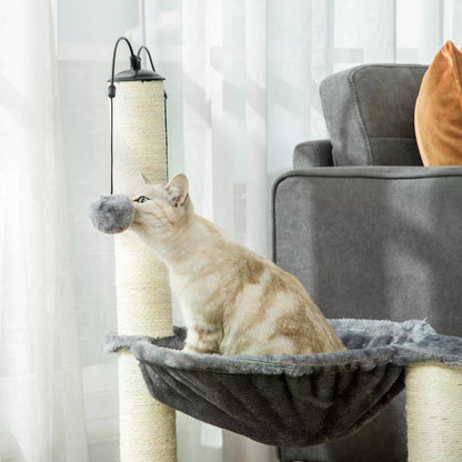 83cm Cat Tree Tower for Indoor Cats w/ Sisal Scratching Post Hammock Hanging Toy Activity Centre - Grey