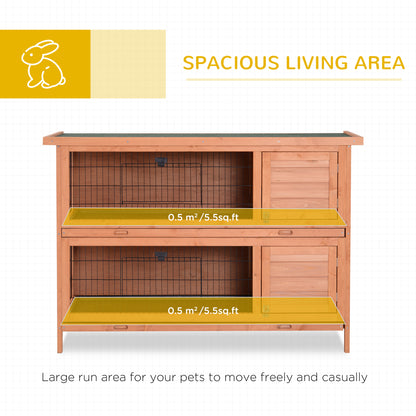 4.5FT Rabbit Hutch Outdoor Guinea Pig Hutches Bunny Cage with Sliding Trays, Orange