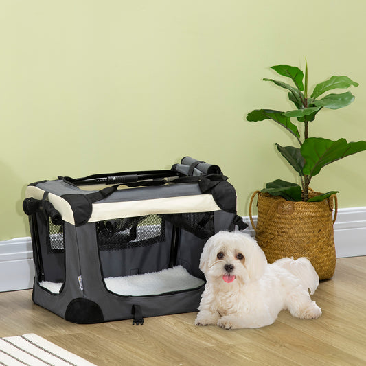 51cm Foldable Pet Carrier Bag Soft Travel Dog Crate, Portable Cat Carrier w/ Cushion, for Cats and Miniature Dogs - Grey