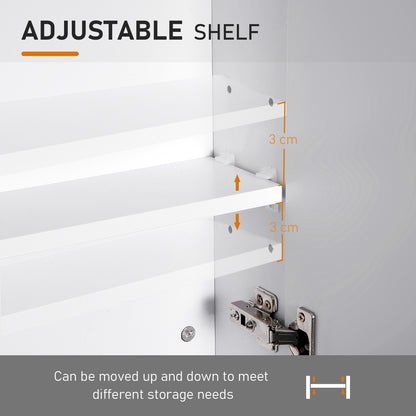 Bathroom Mirror Cabinet Wood Storage Shelf Wall Mount Double Door Cupboard Adjustable 60Wx15Dx75H - White