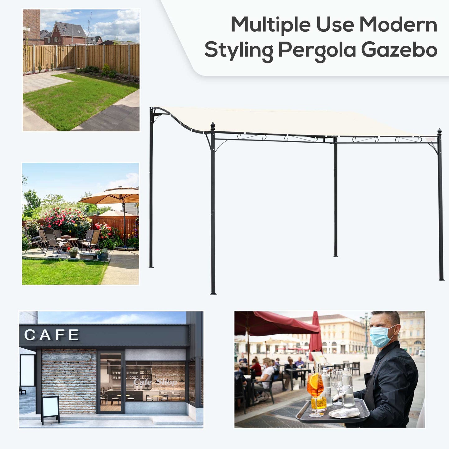 4 x 3 Meters Canopy Metal Wall Gazebo Awning Garden Marquee Shelter Door Porch - Cream