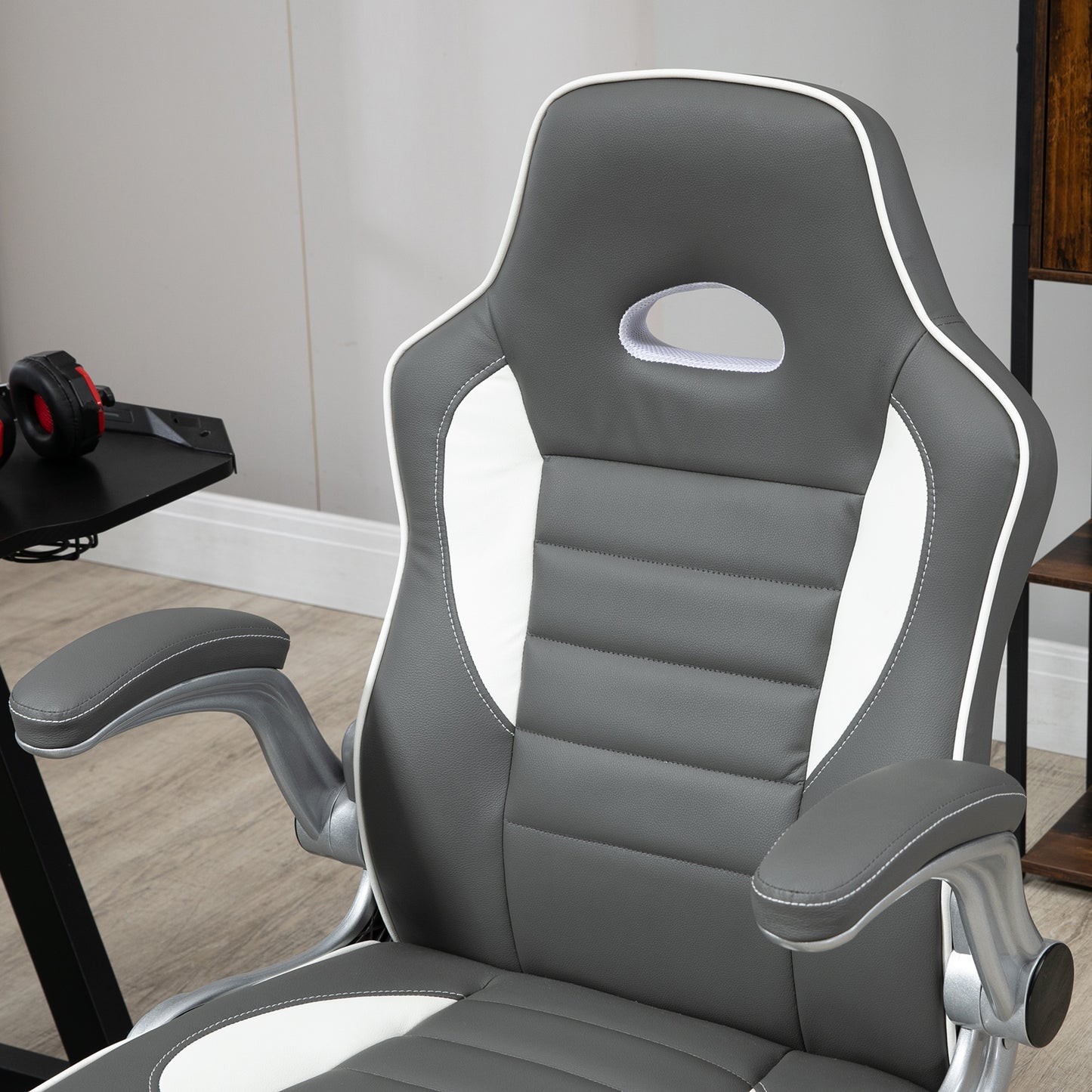 Office / Gaming Swivel Chair with Flip-up Armrest, Adjustable Height and Rolling Wheels, Grey