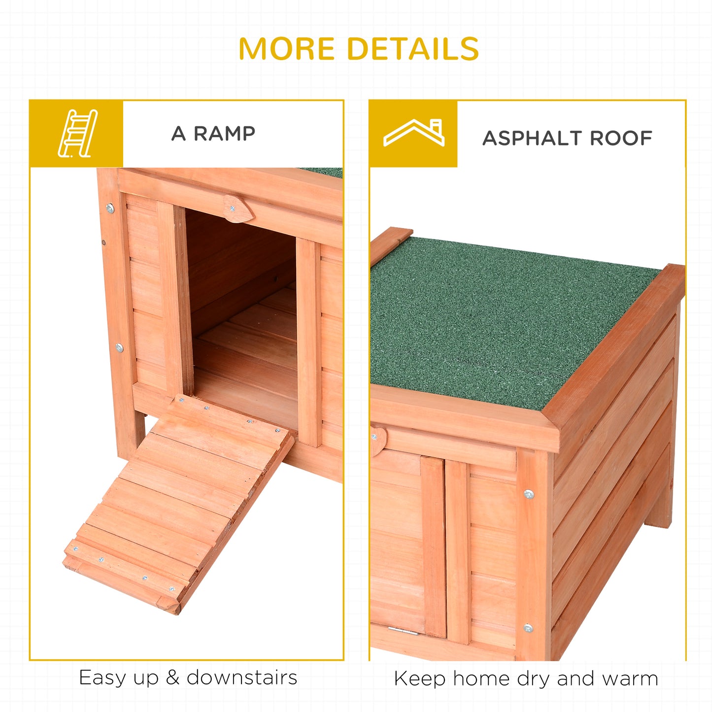 Wooden Rabbit Hutch Outdoor, Cat House, Guinea Pig Hutch, Rabbit Hideaway, Bunny Cage Small Animal House 51 x 42 x 43 cm, Natural