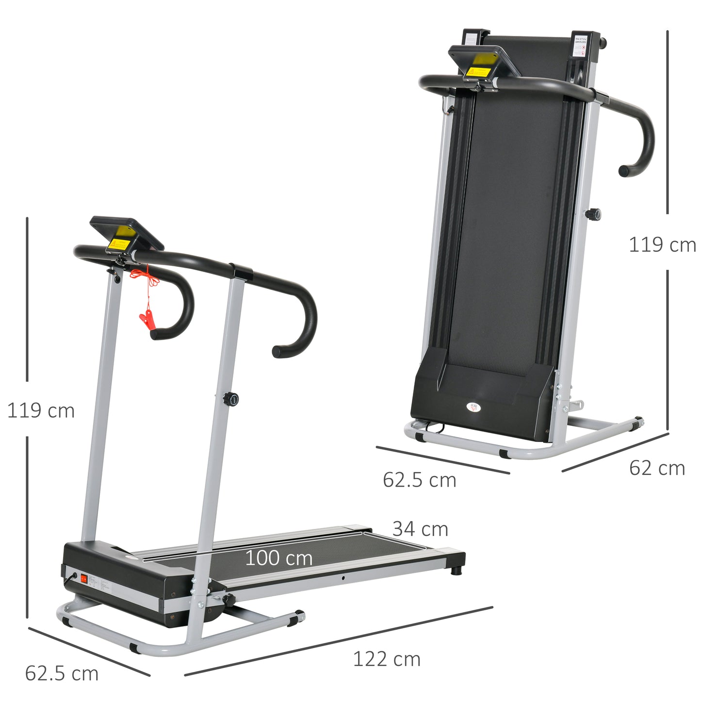 Motorised Electric Treadmill, 10km/h Folding Running Machine, Gym Fitness Exercise with LCD Monitor, Grey