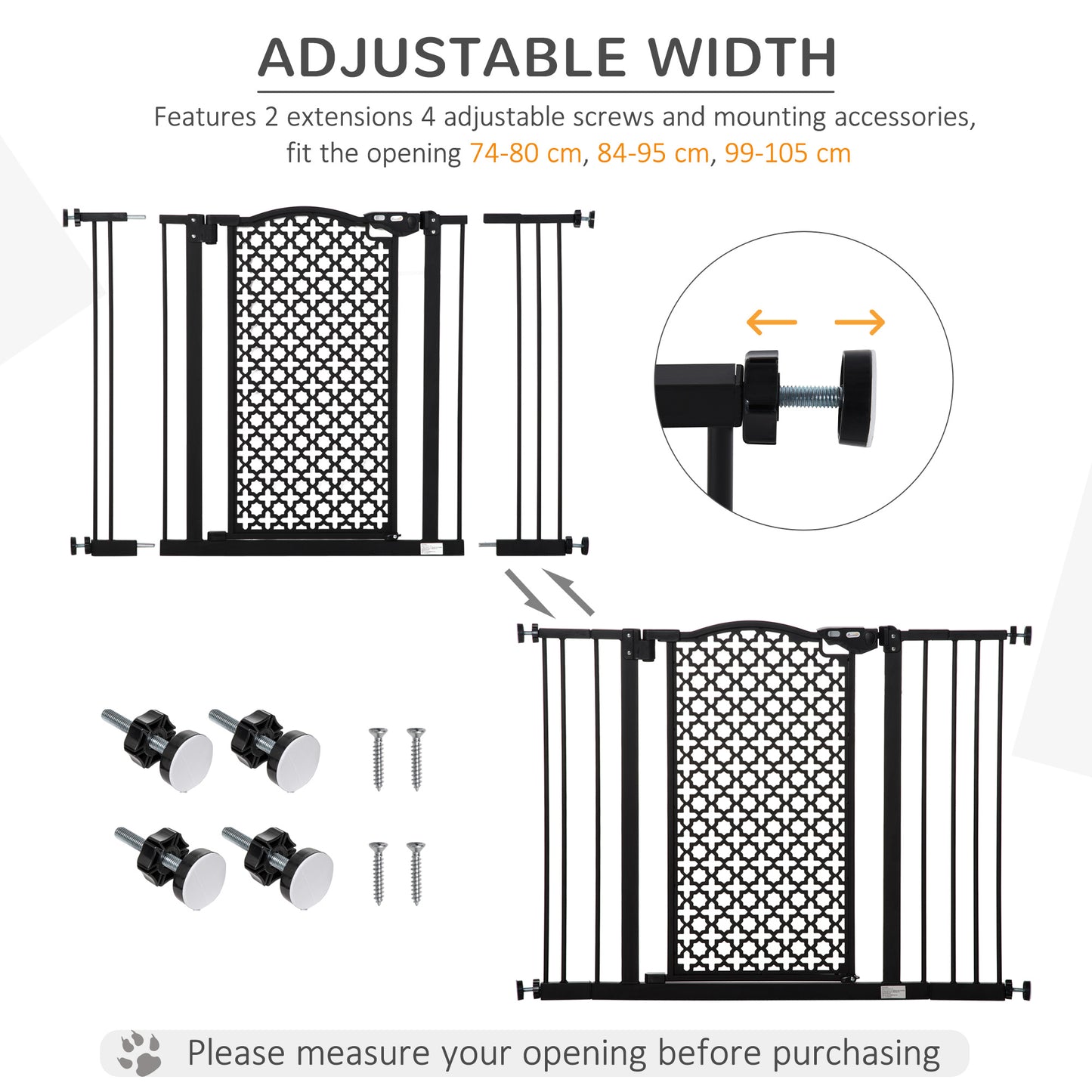 74-105 cm Pressure Fit Safety Gate for Doorways and Staircases, Dog Gate, Pet Barrier for Hallways with Auto Close, Double Locking, 2 Extensions