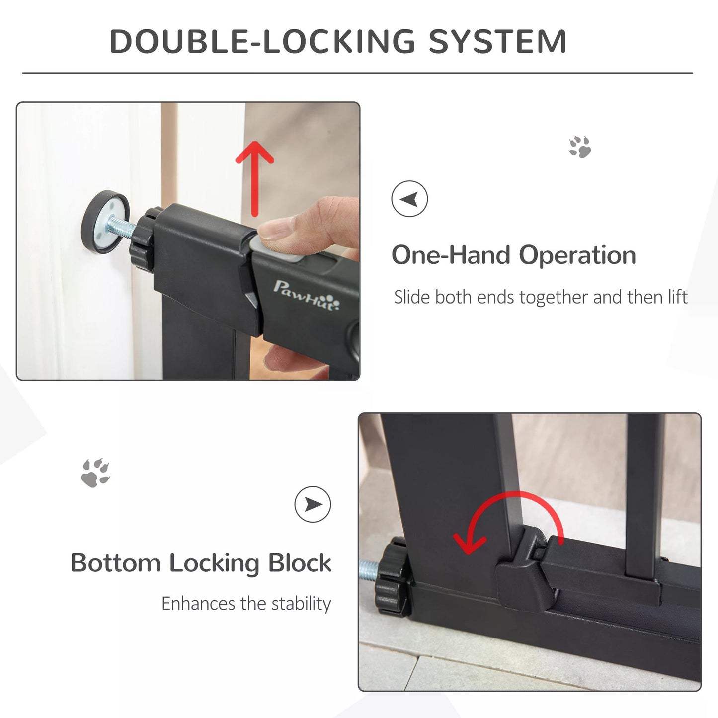 Dog Gate with Cat Flap Pet Safety Gate Barrier, Stair Pressure Fit, Auto Close, Double Locking, for Doorways, Hallways, 75-82 cm Black