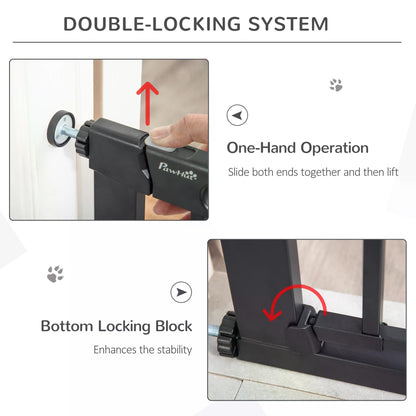Dog Gate with Cat Flap Pet Safety Gate Barrier, Stair Pressure Fit, Auto Close, Double Locking, for Doorways, Hallways, 75-82 cm Black