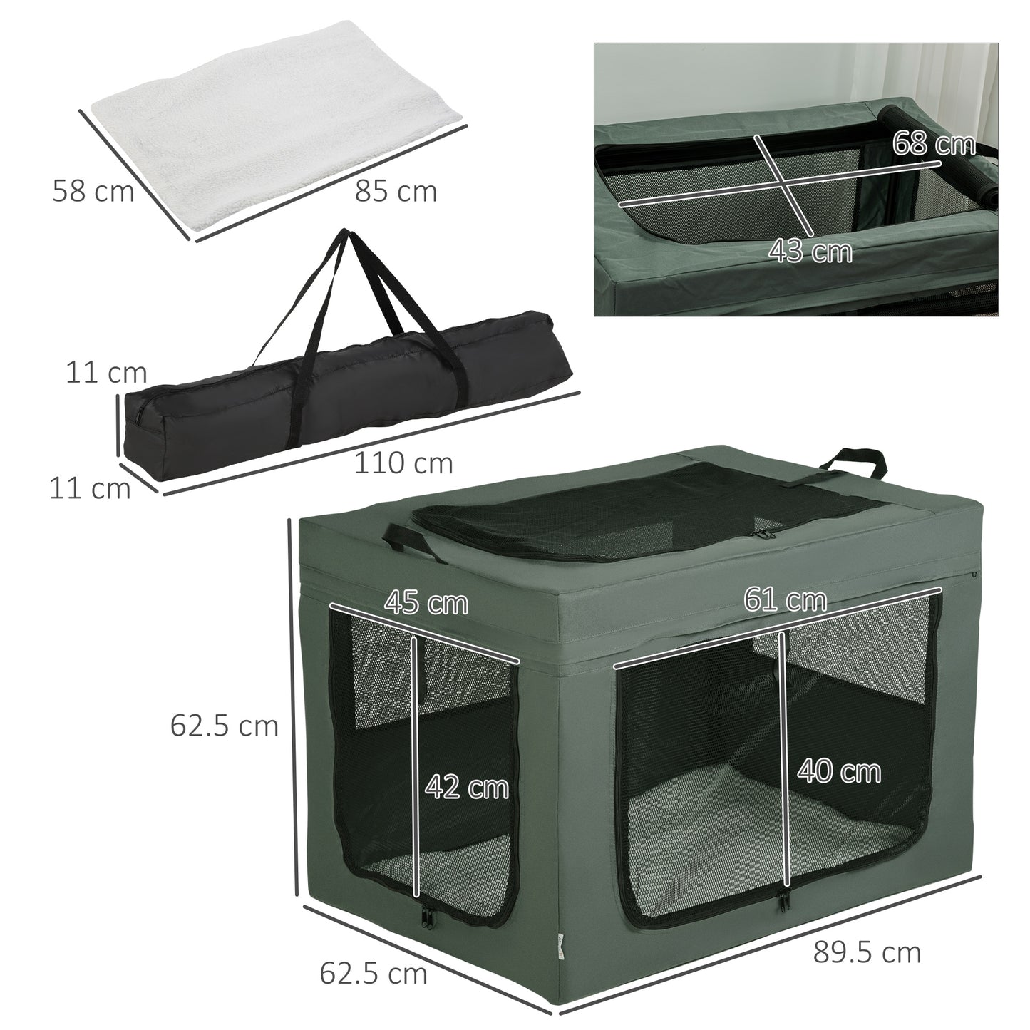 90cm Pet Carrier, Cat Carrier, Cat Bag, Pet Travel Bag w/ Cushion, Carry Bag, for Medium and Large Dogs - Grey