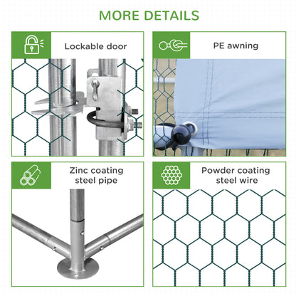 Walk In Chicken Run Galvanized Chicken Coop Hen Poultry House Cage Rabbit Hutch Pet Playpen Backyard With Water-Resist Cover, 3 x 2 x 2m