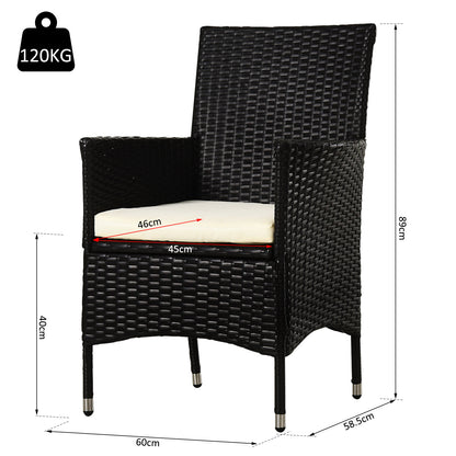 Outsunny 2 PC Outdoor Rattan Armchair Dining Chair Garden Patio Furniture w/ Armrests Cushions Deep Coffee