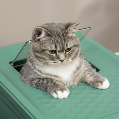 Hooded Cat Litter Box, Portable Pet Toilet w/ Tray, Scoop, Front Entry, 47.5 x 35.5 x 36.7cm - Green