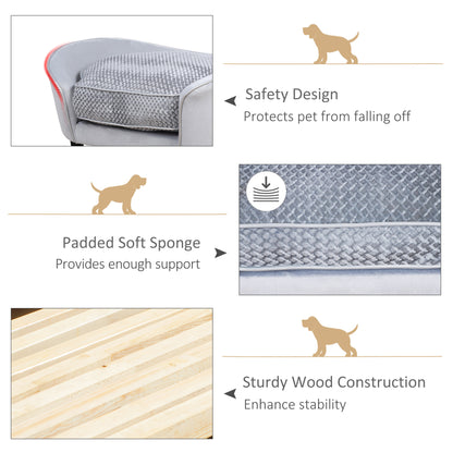 Dog Sofa for XS and S-Size Dogs, Pet Couch with Thick Sponge Padded Cushion, Cat Lounge Bed with Washable Cover, Wooden Frame