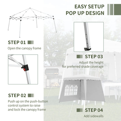 Outsunny Pop Up Gazebo with 2 Sides, Slant Legs and Carry Bag, Height Adjustable UV50+ Party Tent Event Shelter for Garden, Patio, 2.4 x 2.4m Top / 2.9 x 2.9m Base, White