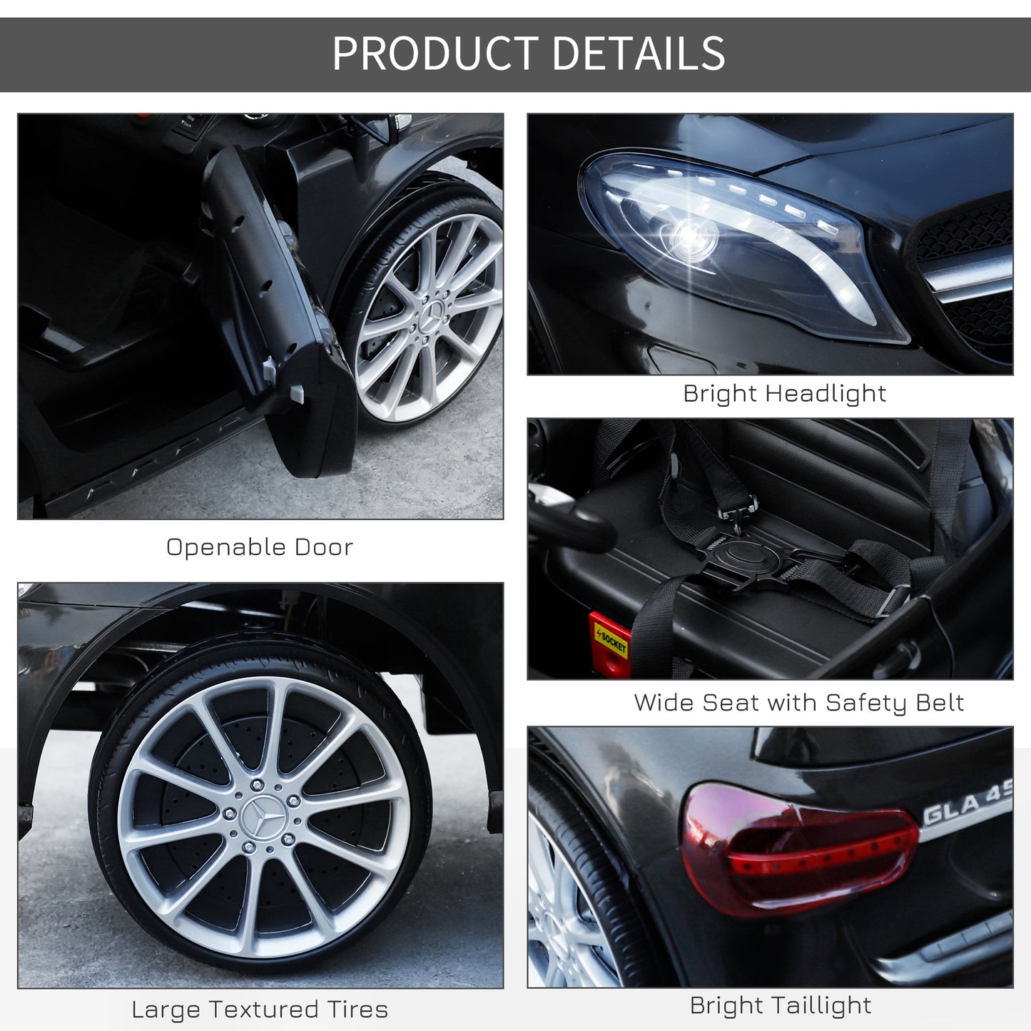 Compatible Kids Children Ride On Car Mercedes Benz GLA Licensed 6V Battery Rechargeable Headlight Music Remote Control  High/Low Speed Toy Black
