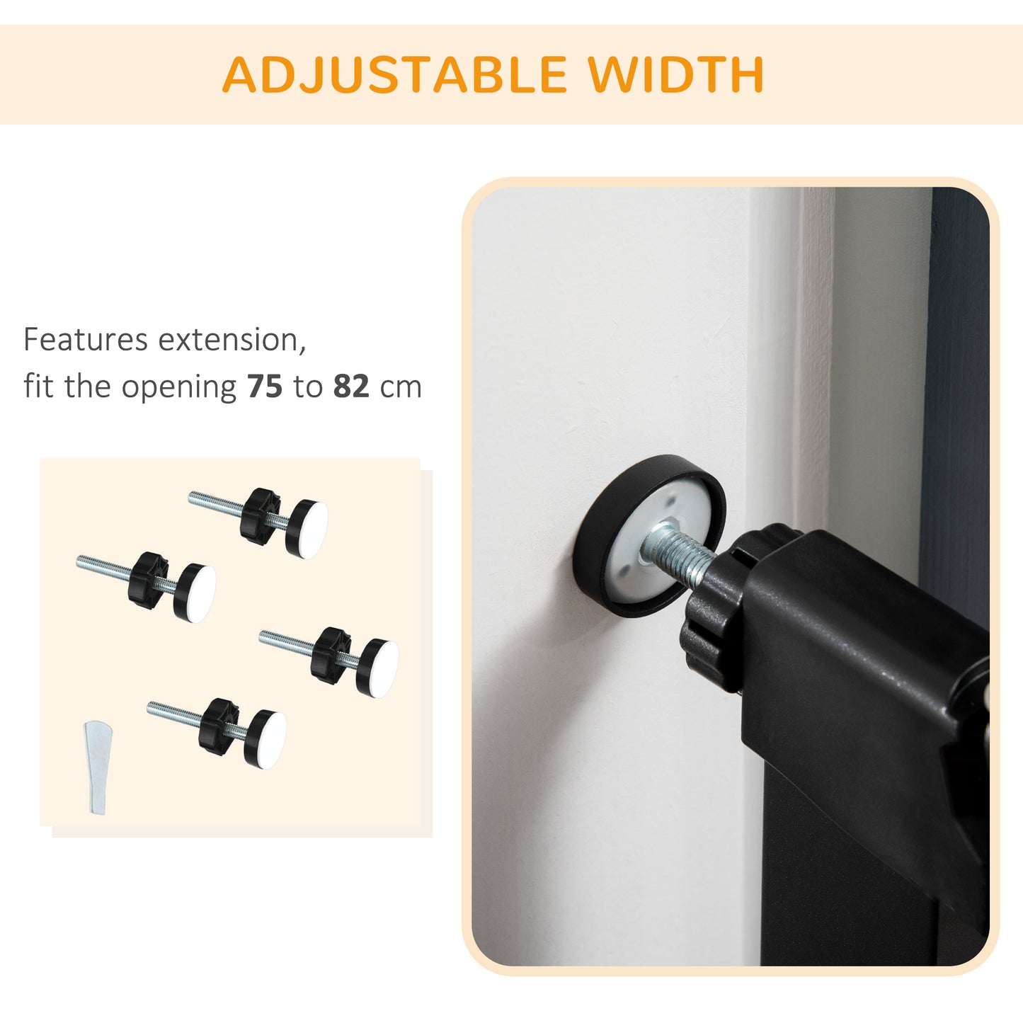 Pressure Fit Safety Gate for Doorways and Staircases, Dog Gate w/ Auto Closing Door, Pet Barrier for Hallways w/ Double Locking, Openings 75-82 cm - Black