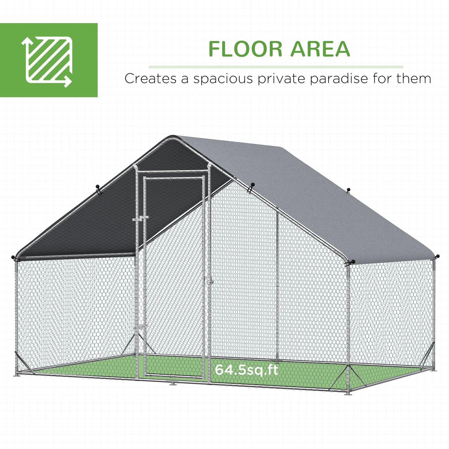 Walk In Chicken Run Galvanized Chicken Coop Hen Poultry House Cage Rabbit Hutch Pet Playpen Backyard With Water-Resist Cover, 3 x 2 x 2m