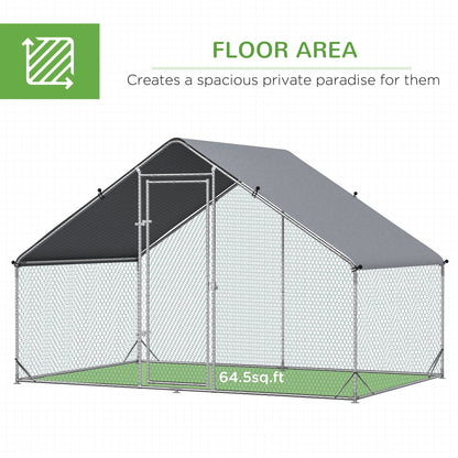 Walk In Chicken Run Galvanized Chicken Coop Hen Poultry House Cage Rabbit Hutch Pet Playpen Backyard With Water-Resist Cover, 3 x 2 x 2m