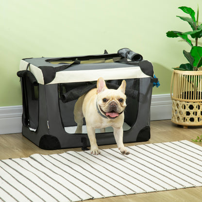 60cm Foldable Pet Carrier Bag Soft Travel Dog Crate, Portable Cat Carrier w/ Cushion, for Cats and Miniature Dogs - Grey