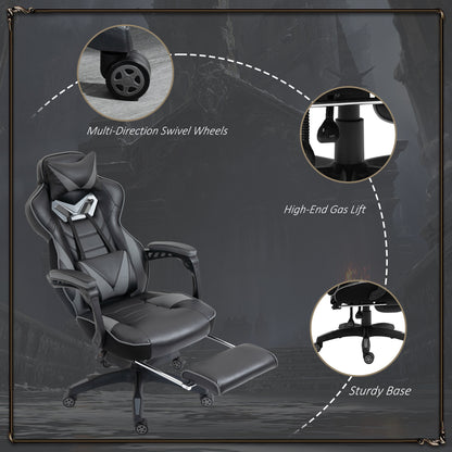 Vinsetto Ergonomic Racing Gaming Chair Office Desk Chair Adjustable Height Recliner with Wheels, Headrest, Lumbar Support, Retractable Footrest Home Office, Grey