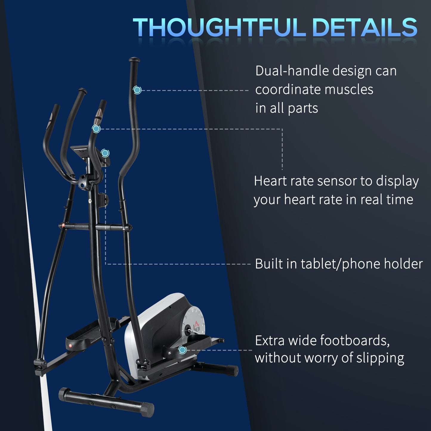 Elliptical Cross Trainer, Home Cardio Workout Machine with Eight Level Magnetic Resistance, LCD Monitor, Heart Rate Sensor, Two Wheel