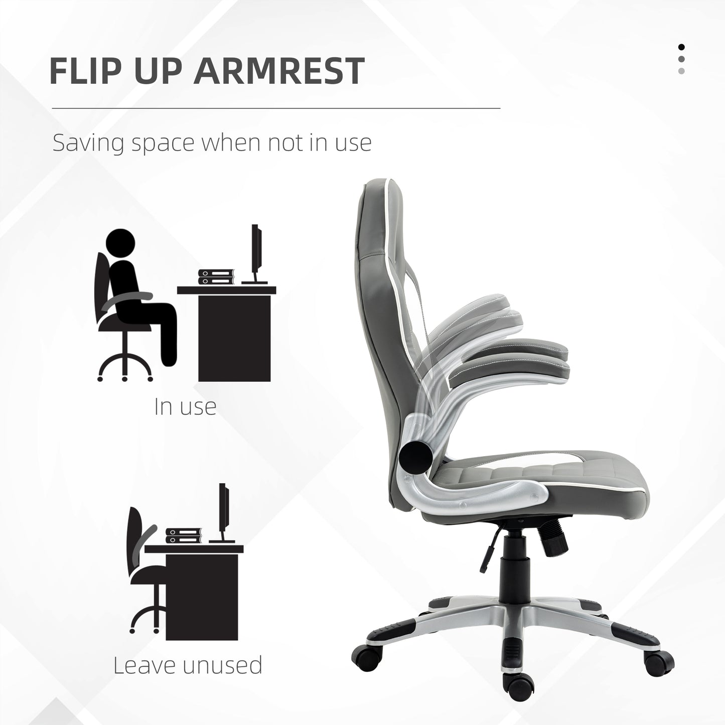 Office / Gaming Swivel Chair with Flip-up Armrest, Adjustable Height and Rolling Wheels, Grey