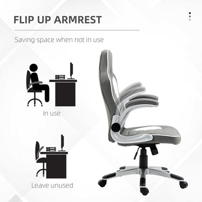Office / Gaming Swivel Chair with Flip-up Armrest, Adjustable Height and Rolling Wheels, Grey