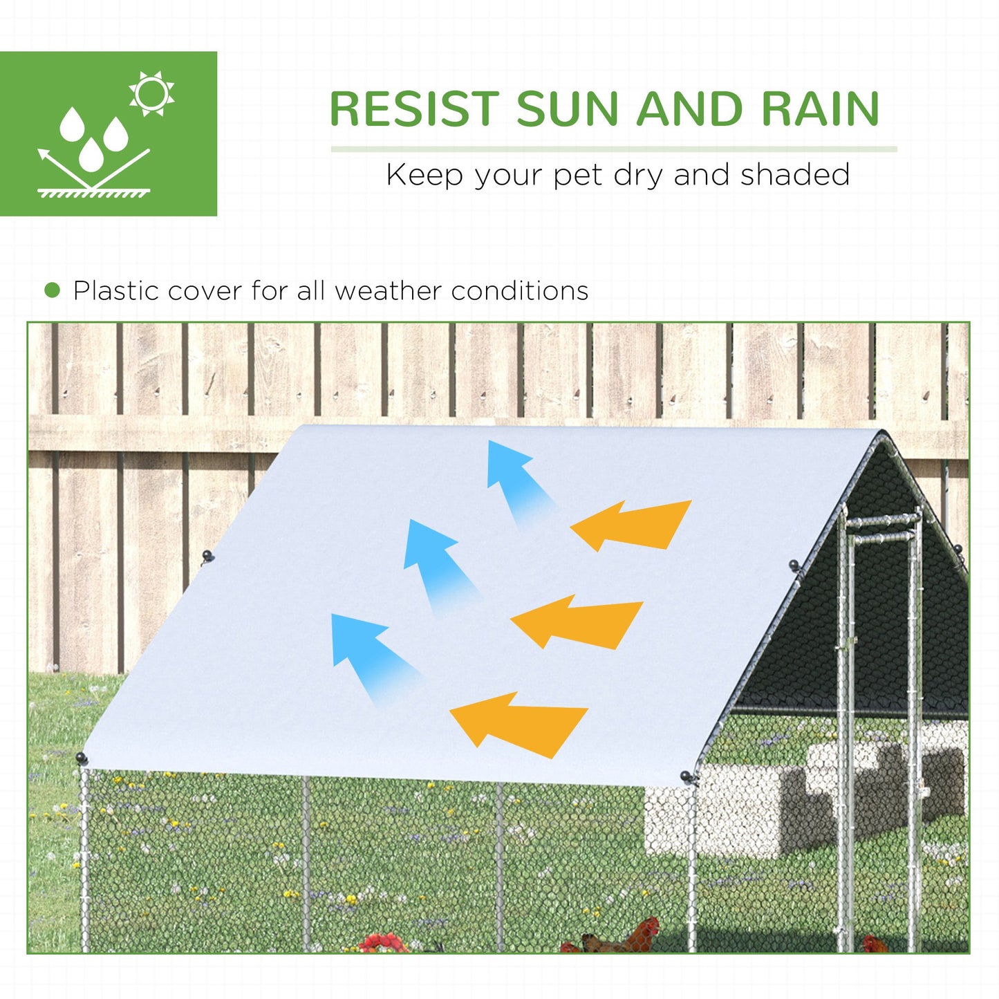 Walk In Chicken Run Galvanized Chicken Coop Hen Poultry House Cage Rabbit Hutch Pet Playpen Backyard With Water-Resist Cover, 3 x 2 x 2m