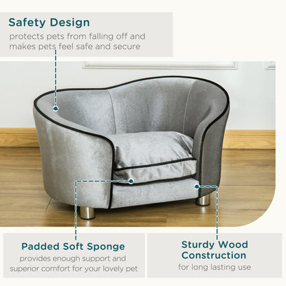 Dog Sofa Bed for Miniature Dogs, Pet Chair Couch Kitten Lounge with Soft Washable Cushion, Thick Sponge, Wooden Frame, Storage Pocket