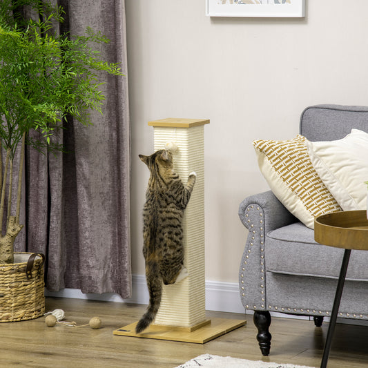 80cm Indoor Cat Scratching Post with Hanging Ball Toy, Particle Board Base, Natural Sisal Rope, Cat Furniture - White